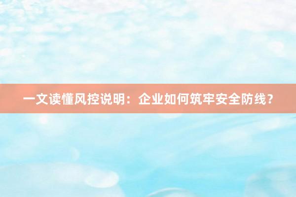 一文读懂风控说明：企业如何筑牢安全防线？